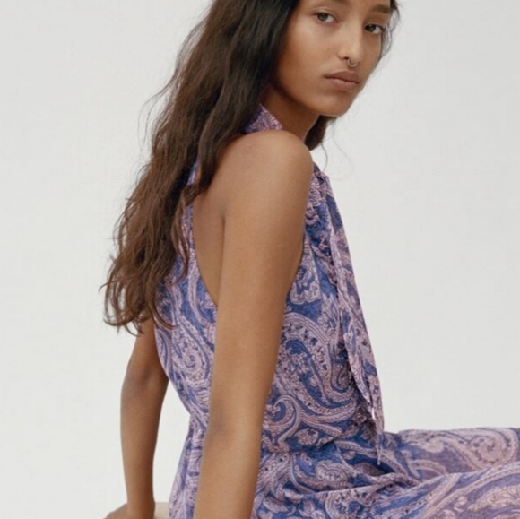 ZARA short mauve jumpsuit with print sz Large - Picture 2 of 15